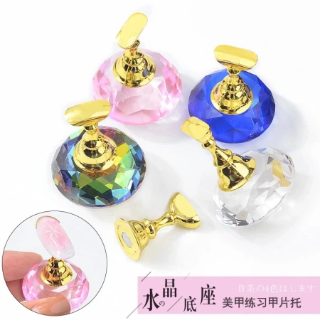 Nail art practice nail plate holder Japanese-style iriered crystal gemstone nail plate holder lotus base with magnetic shanilak Nail art practice nail plate holder Japanese-style iriered crystal gemstone nail plate holder lotus base with magnetic shanilak